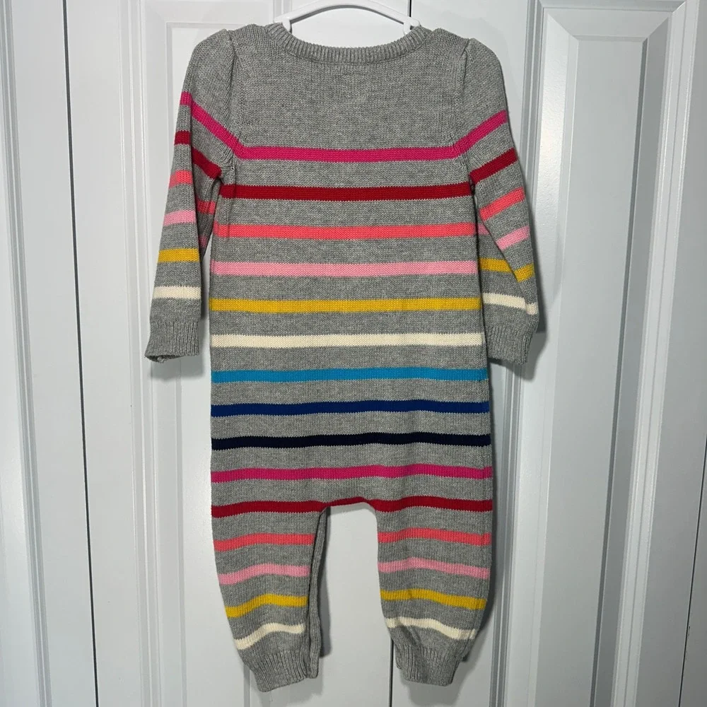 Gap Romper Baby 6-12 Months Grey Rainbow Striped Knit Cotton Jumpsuit Sweater
